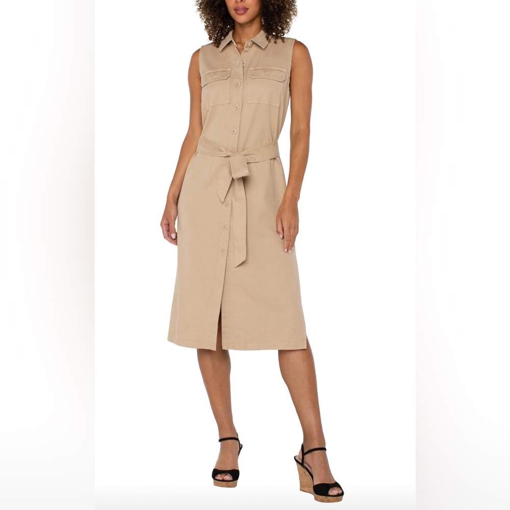 Liverpool Sleeveless Shirt Dress | Cappuccino
Size large